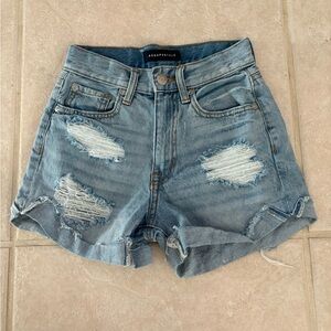 Women’s Aeropostale High Rise Light Blue Distressed Jean Shorts - Size 0